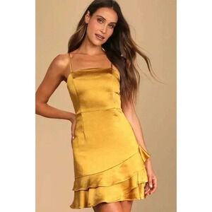 651 Lulus Dreams Come True Satin Ruffle Cocktail Mini Dress